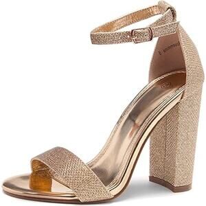 Herstyle Womens Size 6 Rose Gold Glitter 4" Heel Open Toe Ankle Strap Shoes